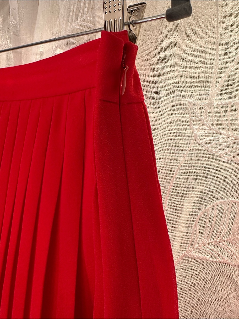 LOFT Red Pleated Skater Skirt - Picture 2 of 8